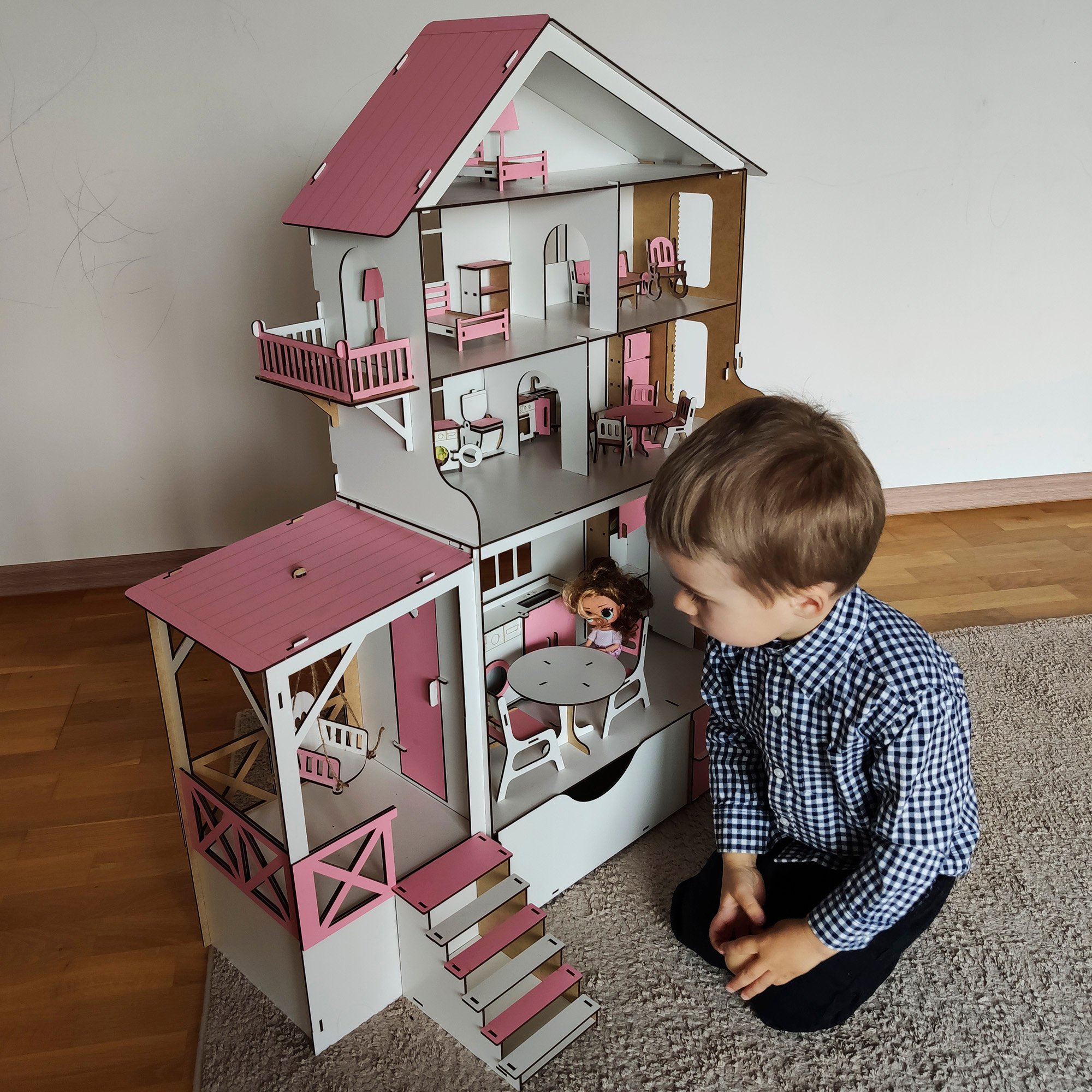 Деревянный кукольный домик для кукол Барби (