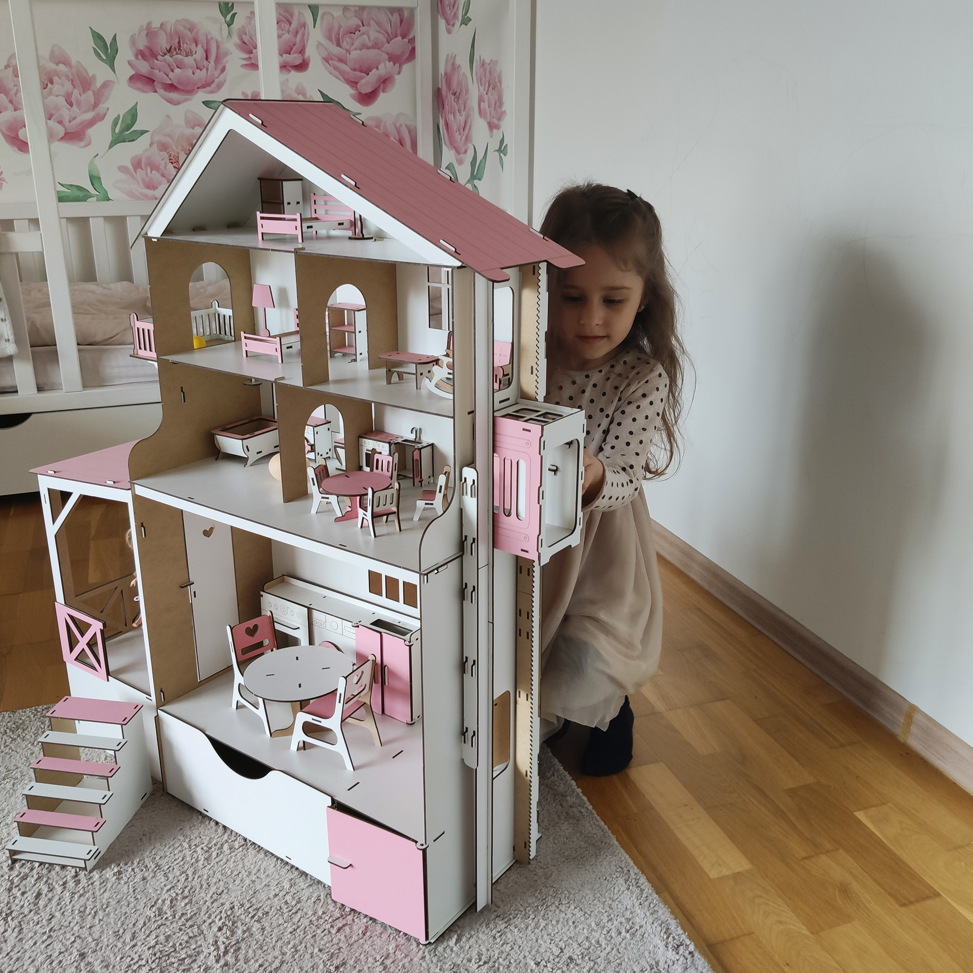 Деревянный кукольный домик для кукол Барби (