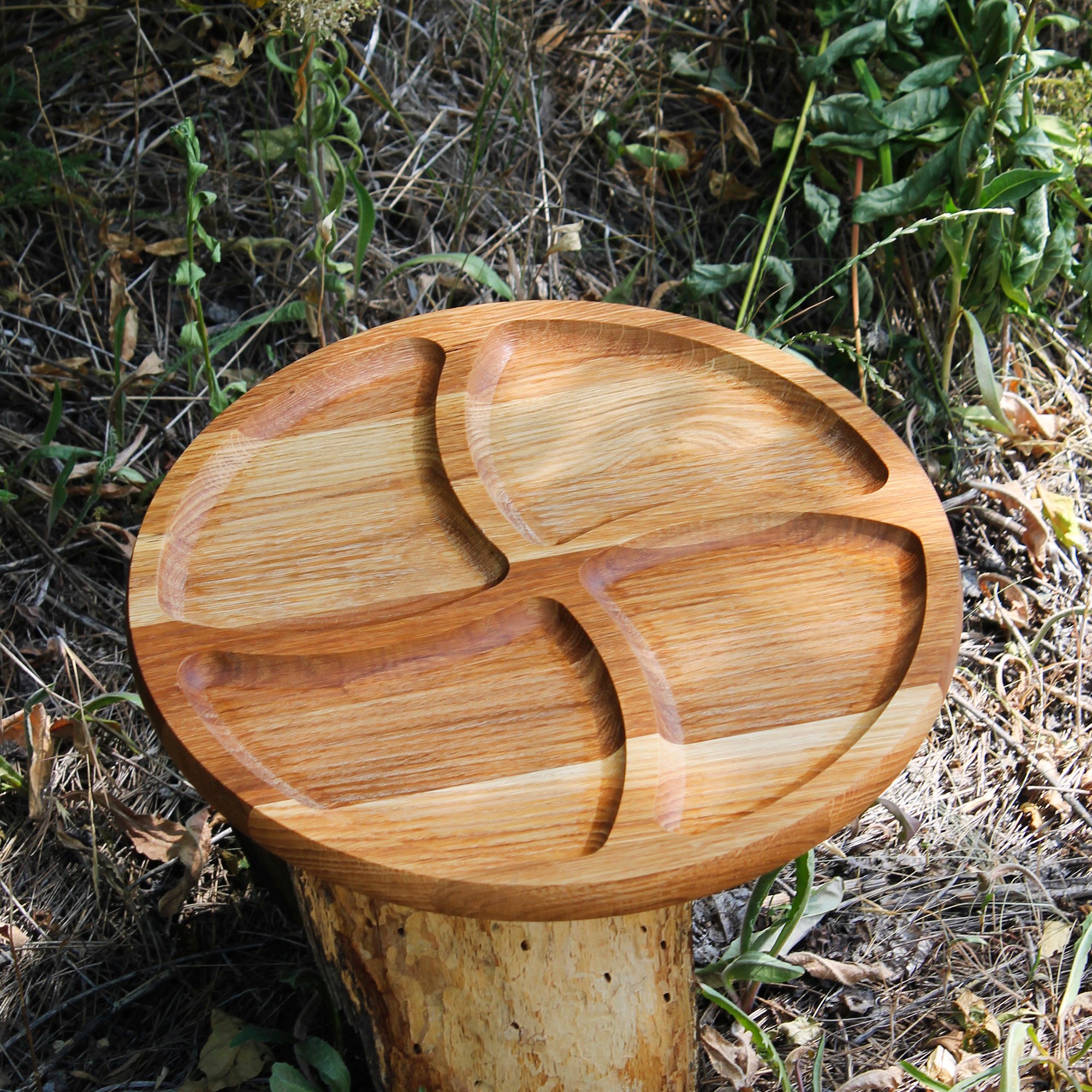 Менажница деревянная 35 см, круглая, на 4 секции, двусторонняя, 2